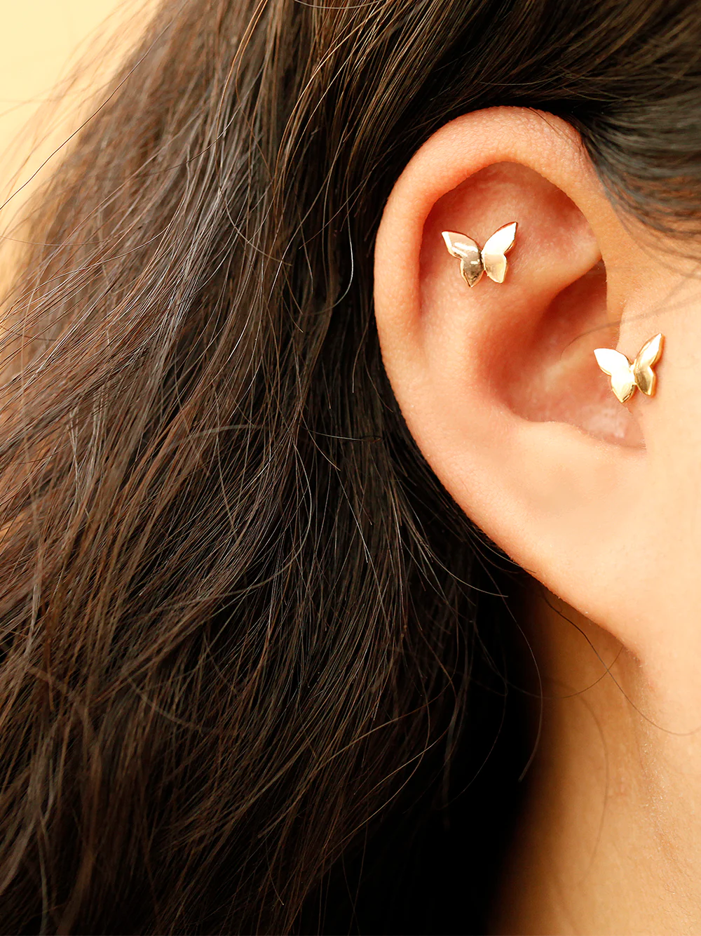 14K Gold Plain Solid Butterfly Cartilage Earring 20G18G16G - Image 4