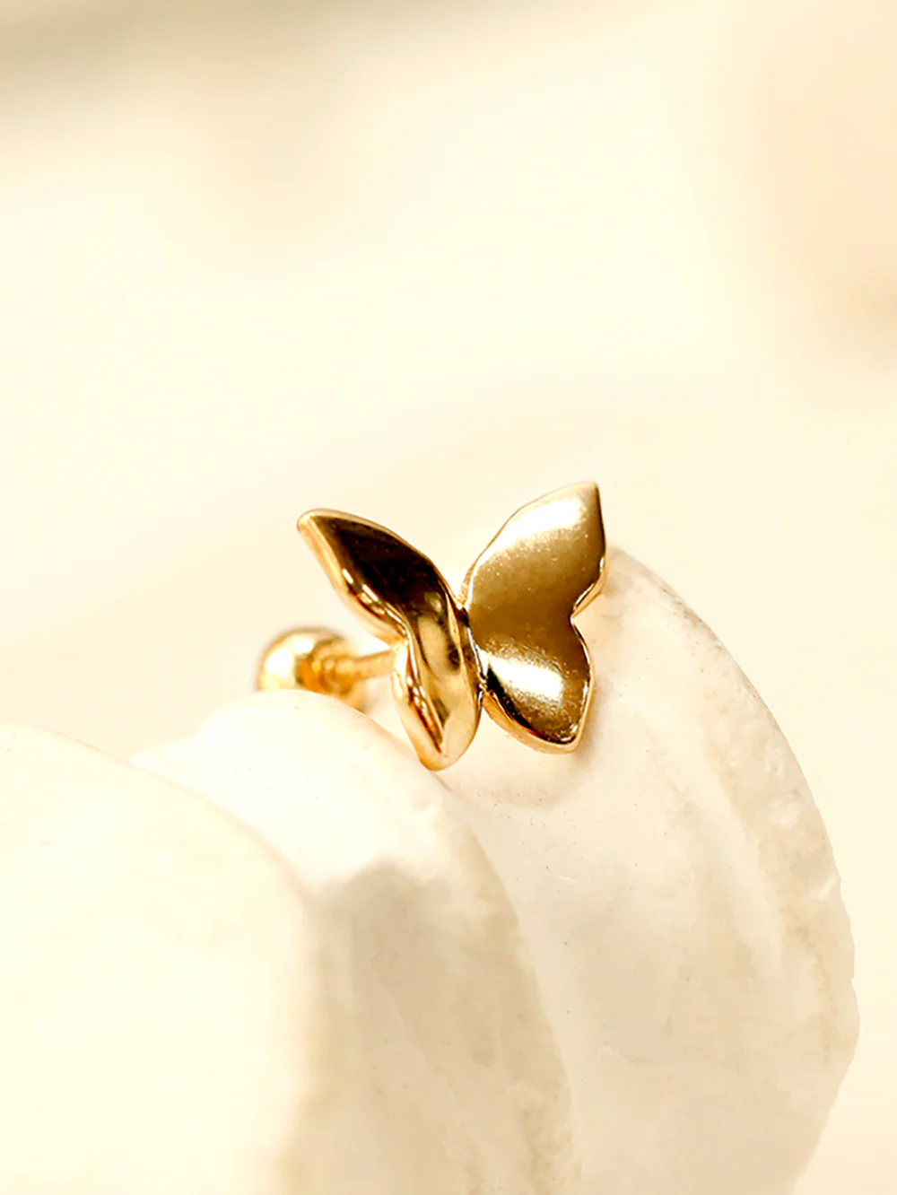 14K Gold Plain Solid Butterfly Cartilage Earring 20G18G16G - Image 9