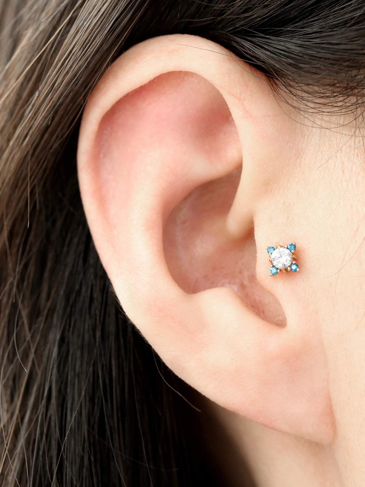 14K Gold Point Blue cartilage earring 18g16g - Image 8