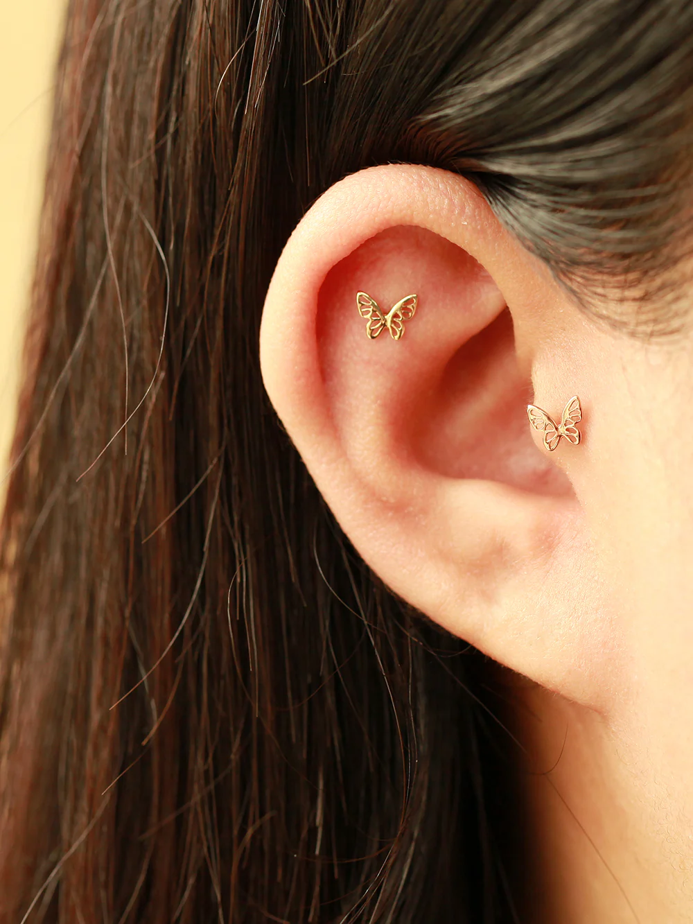 14K Gold Point Butterfly Cartilage Earring 20G18G16G - Image 2