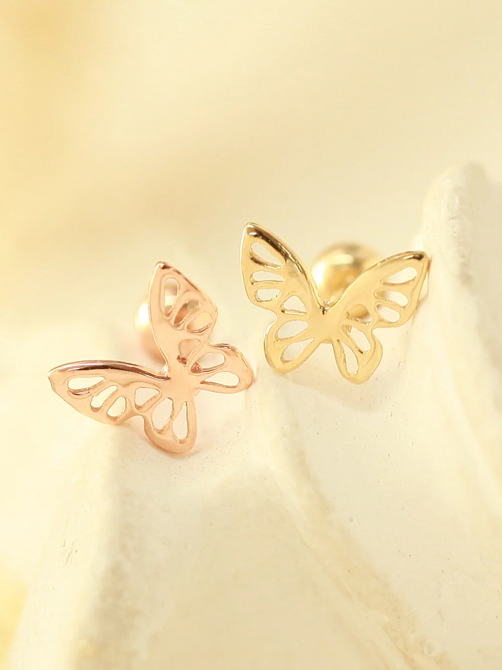 14K Gold Point Butterfly Cartilage Earring 20G18G16G - Image 3