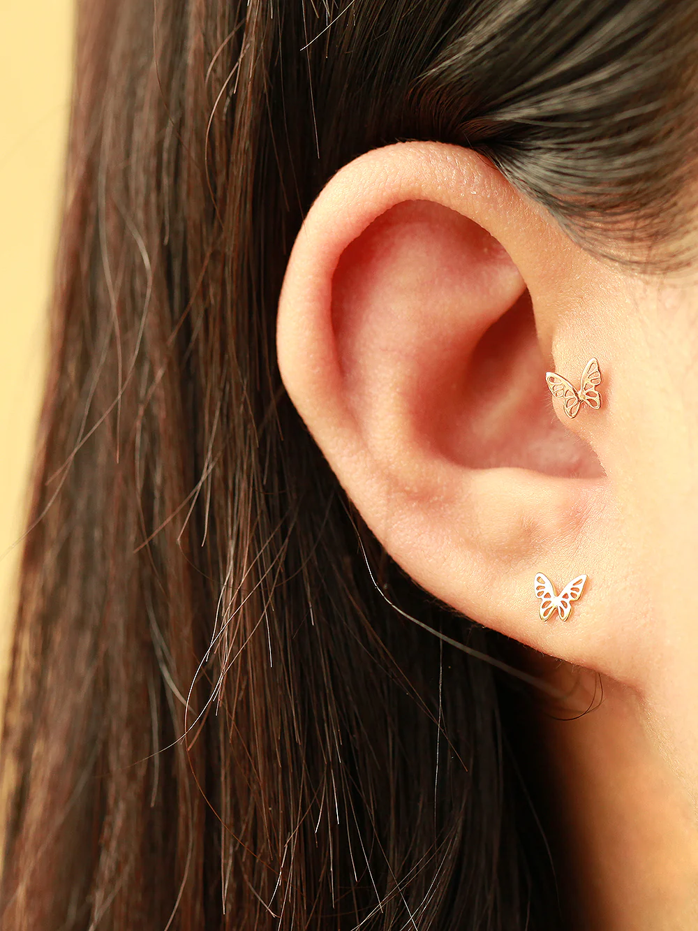 14K Gold Point Butterfly Cartilage Earring 20G18G16G - Image 4
