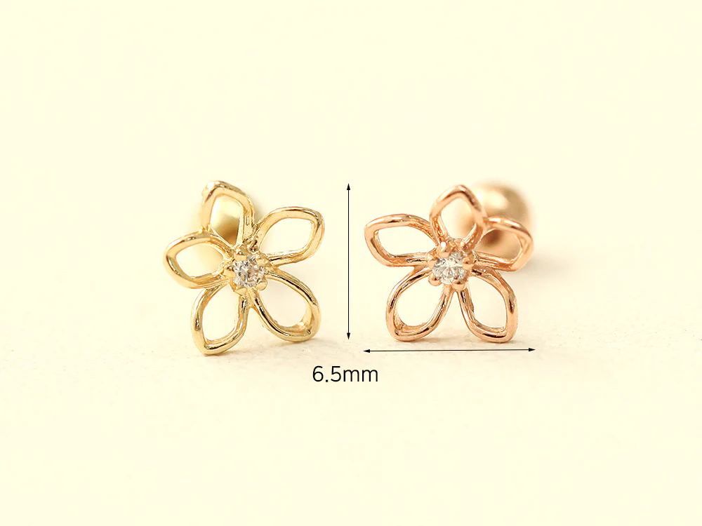 14K gold Point Cubic Daisy cartilage earring 20g - Image 11