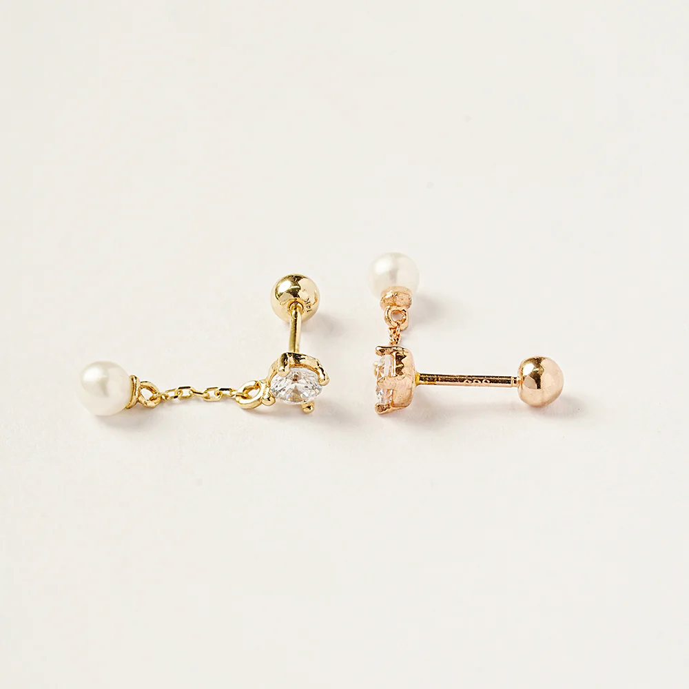 14K Gold Point Cubic Fresh Water Pearl Drop Cartilage Earring 20G18G16G - Image 13