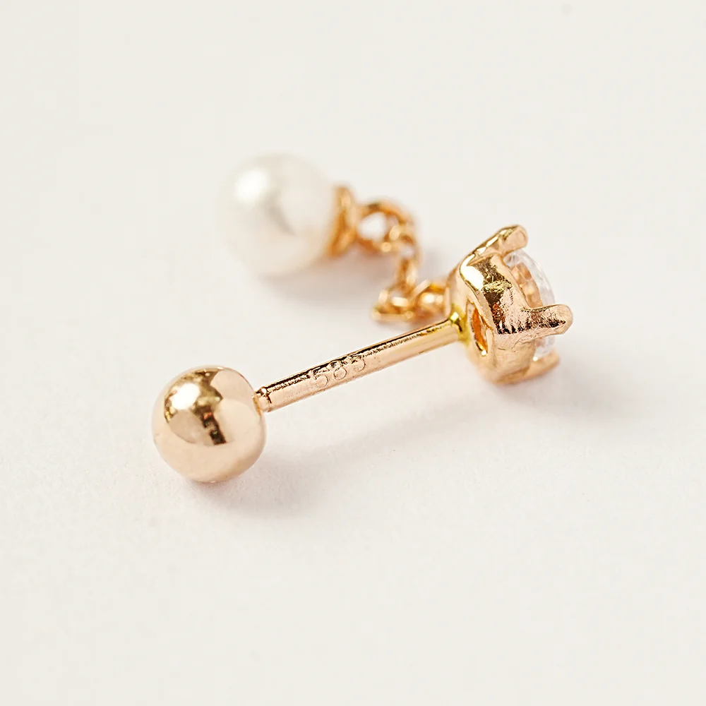 14K Gold Point Cubic Fresh Water Pearl Drop Cartilage Earring 20G18G16G - Image 14