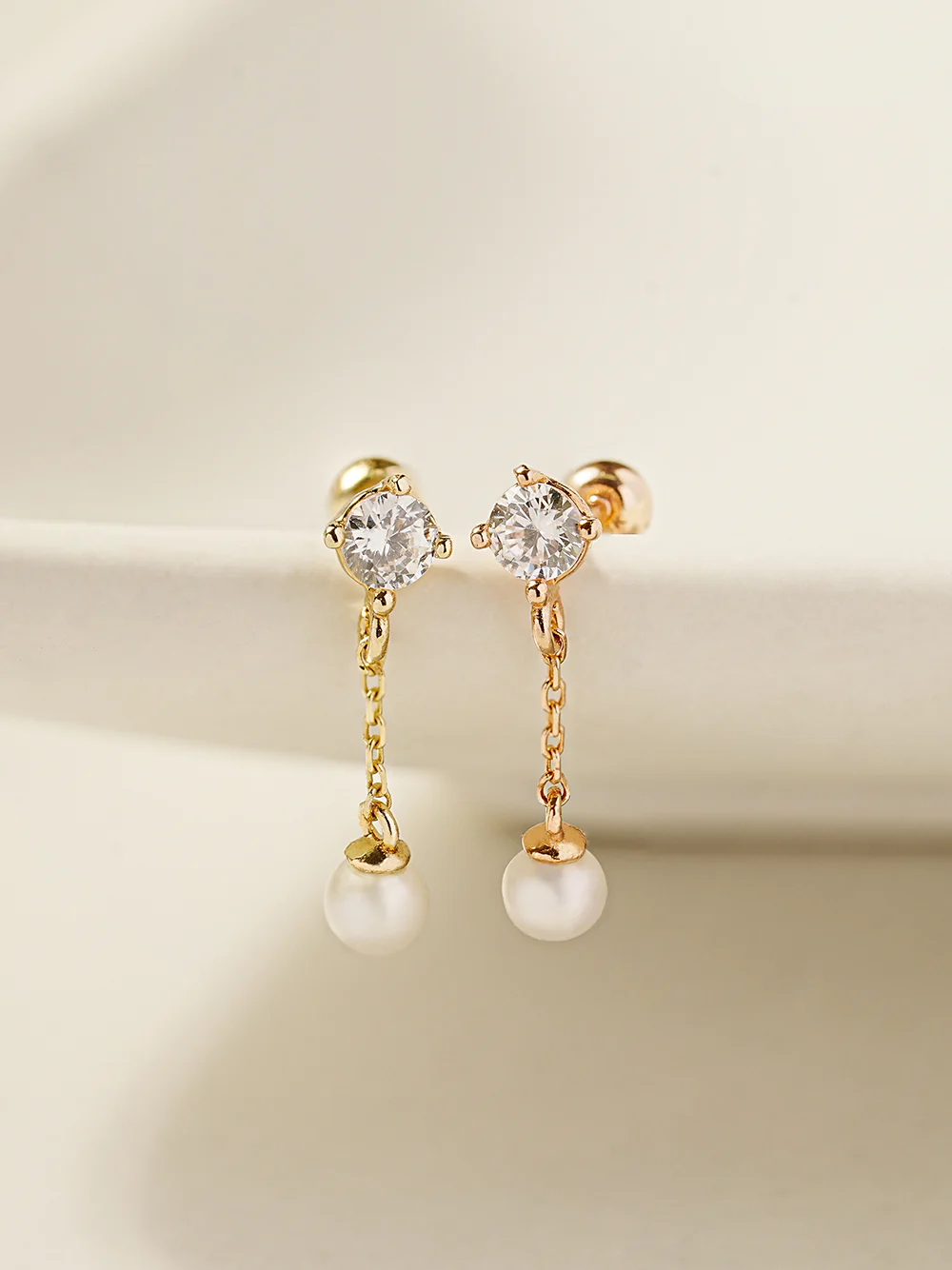 14K Gold Point Cubic Fresh Water Pearl Drop Cartilage Earring 20G18G16G - Image 5