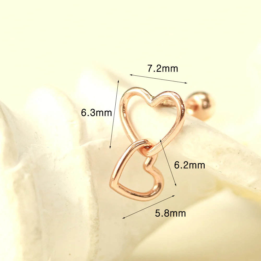 14K Gold Double Heart Drop Earring 20G18G16G - Image 10