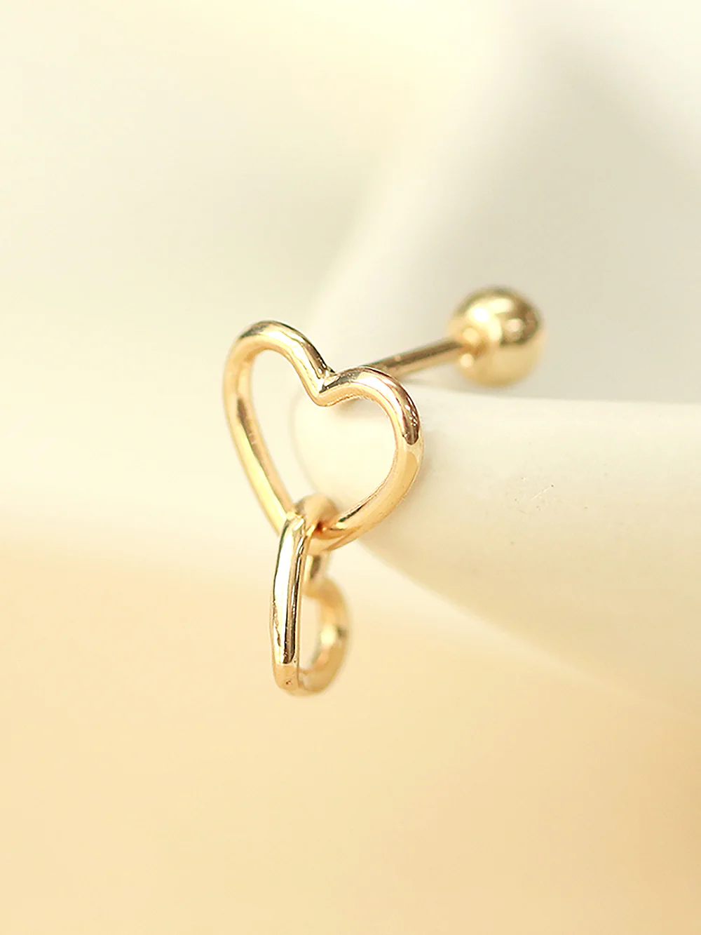 14K Gold Double Heart Drop Earring 20G18G16G - Image 3