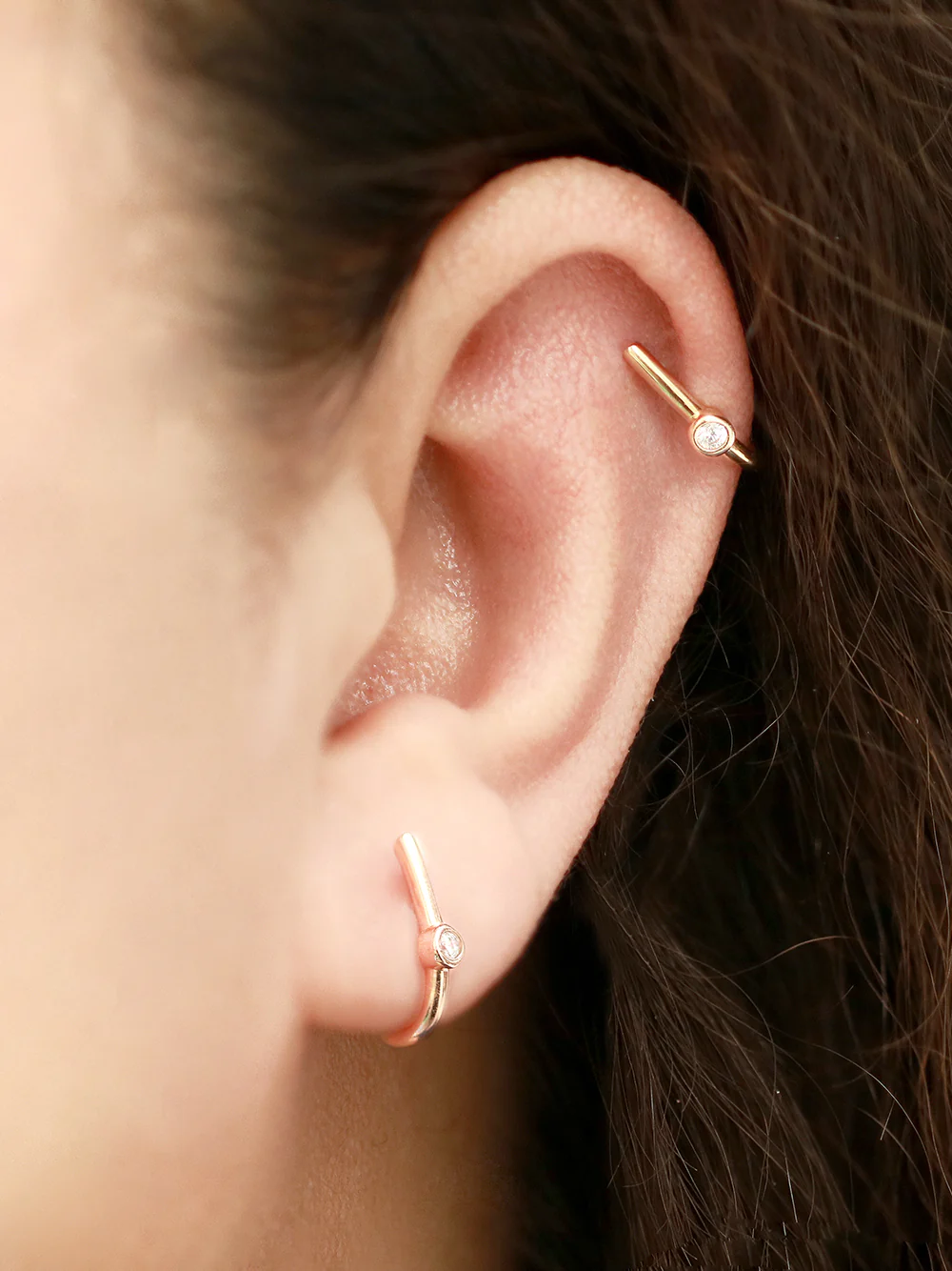 14K Gold Point Cubic Half Ring Earring 20G18G16G - Image 2