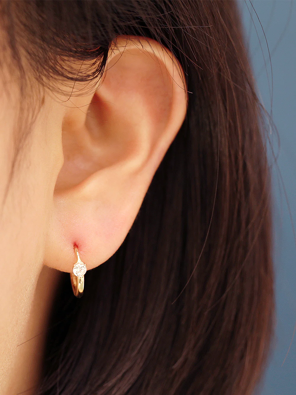 14K Gold Point Cubic Hoop Earring - Image 3