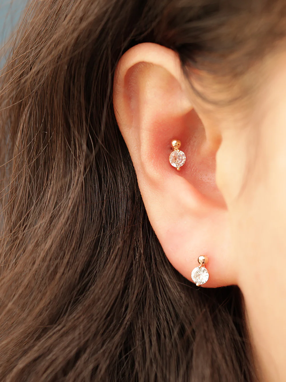 14K Gold Point Cubic Mini Ball Cartilage Earring 20G18G16G - Image 3