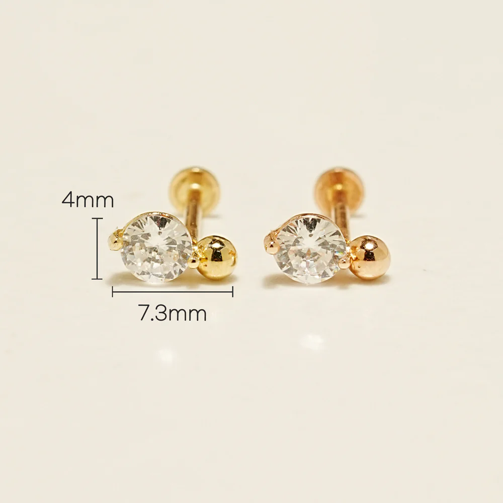 14K Gold Point Cubic Mini Ball Internally Threaded Labret Piercing 18G16G - Image 10