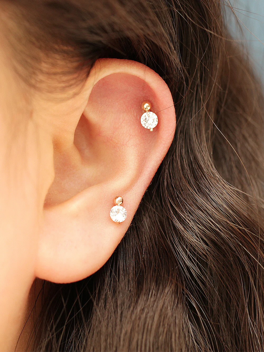 14K Gold Point Cubic Mini Ball Internally Threaded Labret Piercing 18G16G - Image 6