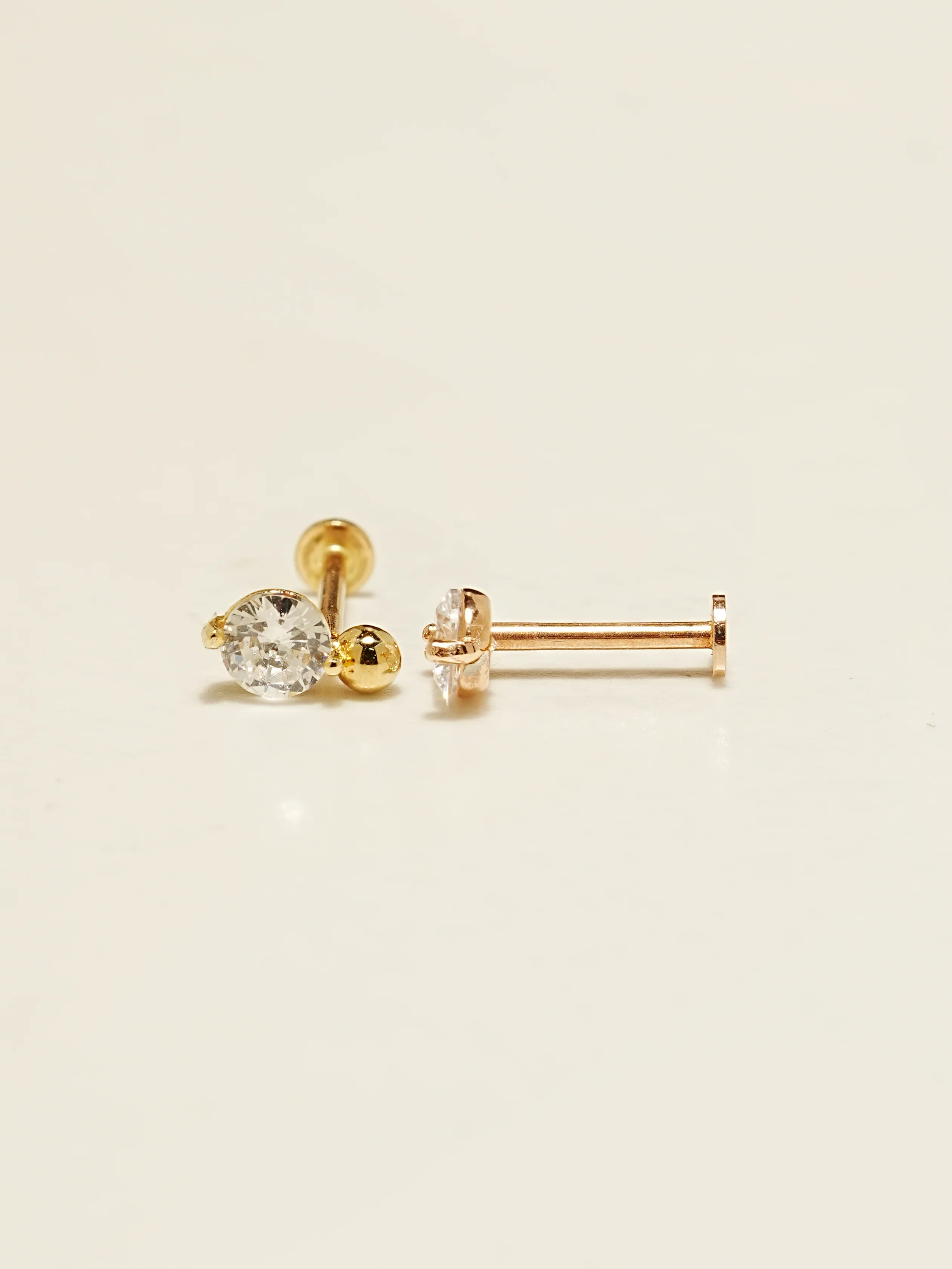 14K Gold Point Cubic Mini Ball Internally Threaded Labret Piercing 18G16G - Image 9
