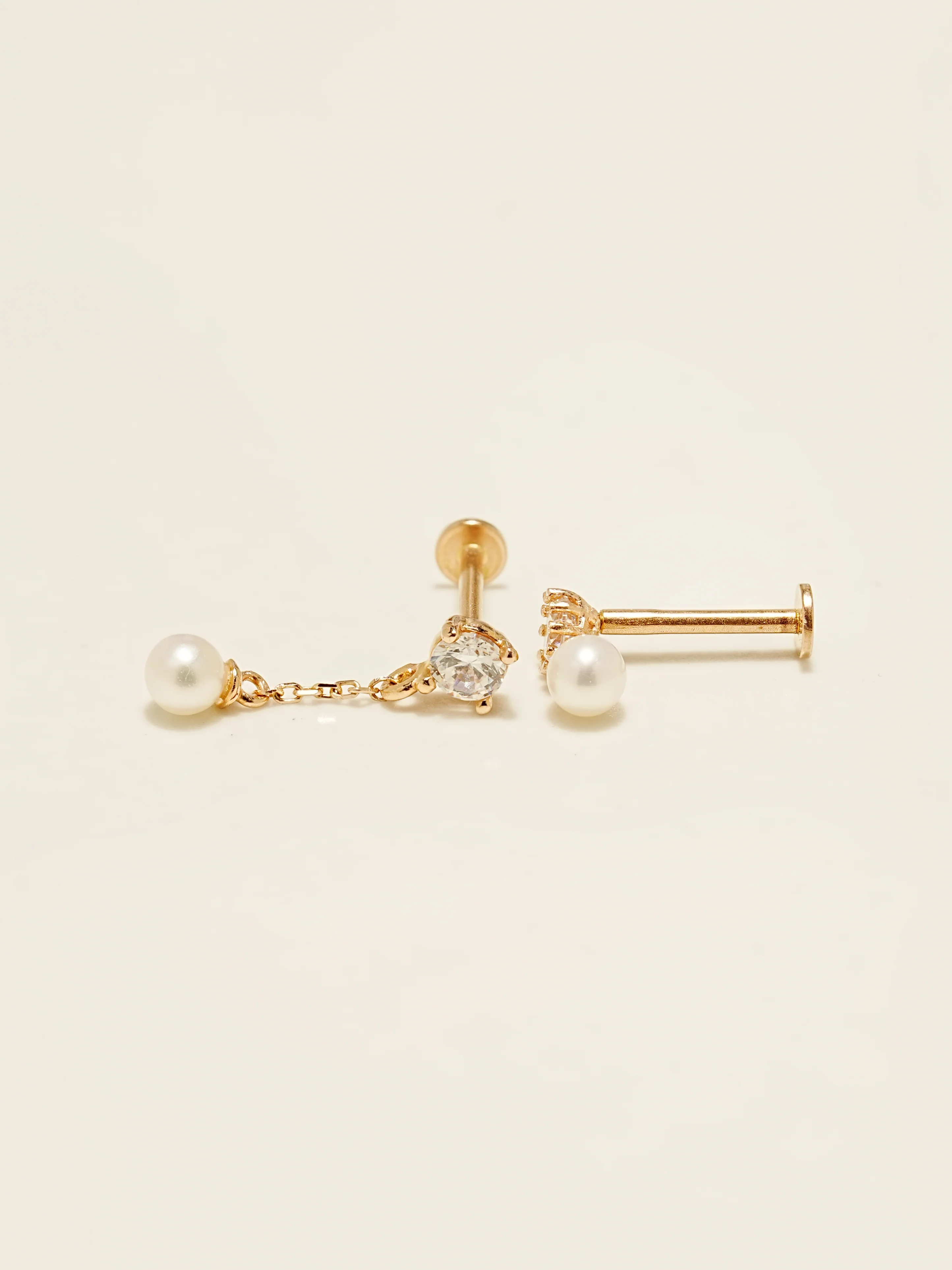 14K Gold Point Cubic Pearl Internally Threaded Labret Piercing 18G16G - Image 12