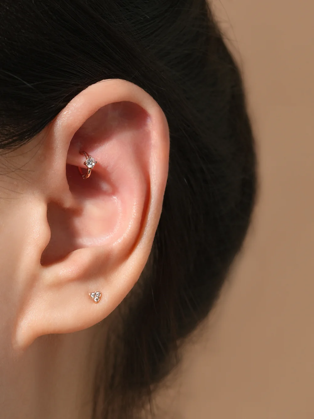 14K Gold Point Cubic Segment Clicker Cartilage Helix Hoop Earring 18G - Image 8