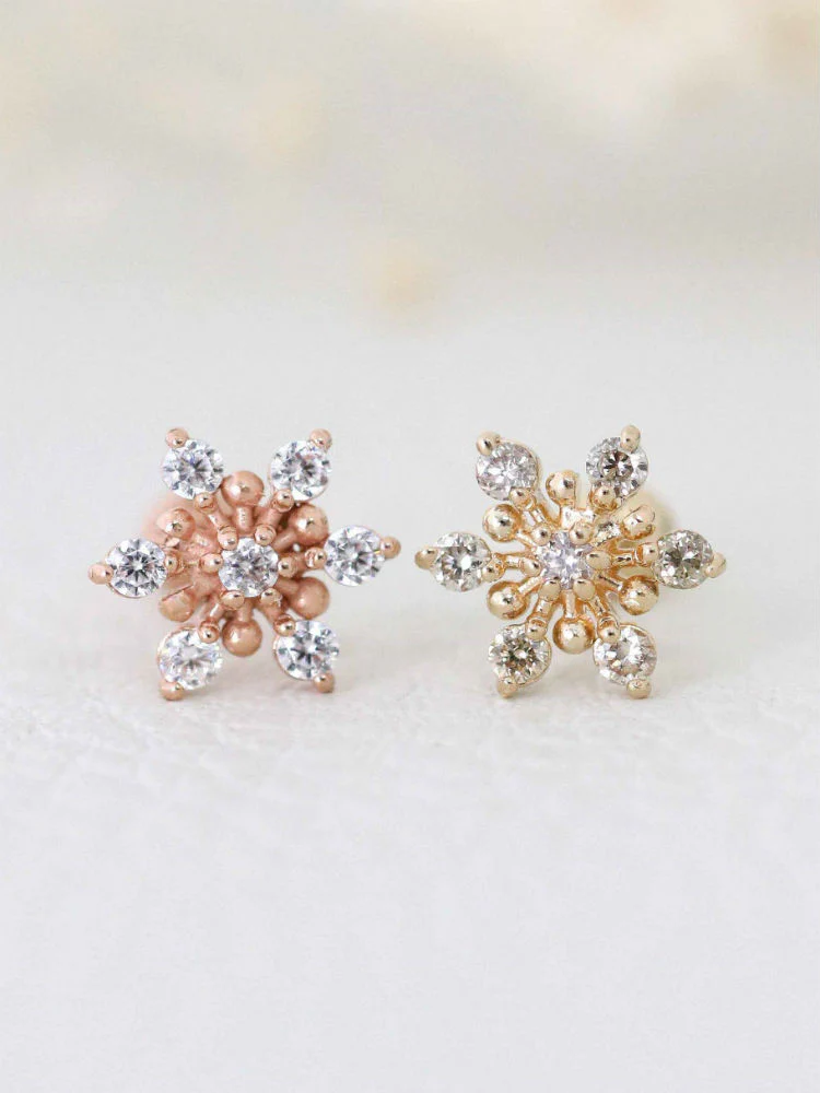 14K Gold Point CZ Snowflake Cartilage Earring 18G16G - Image 2