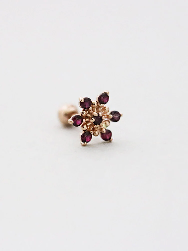 14K Gold Point CZ Snowflake Cartilage Earring 18G16G - Image 4