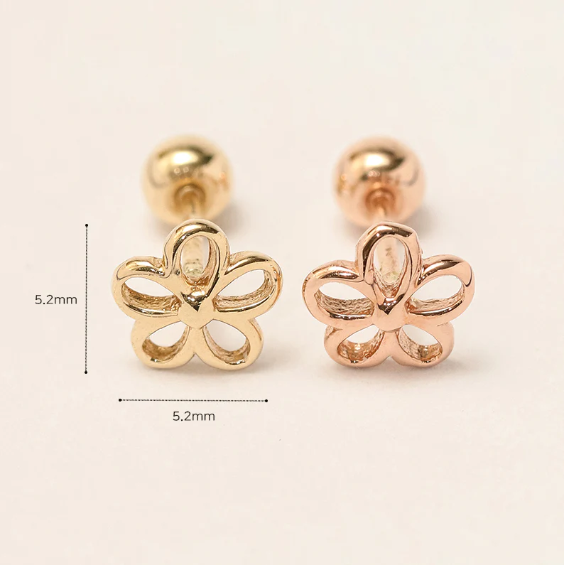 14K Gold Point Five Petals Cartilage Earring 20G18G16G - Image 11