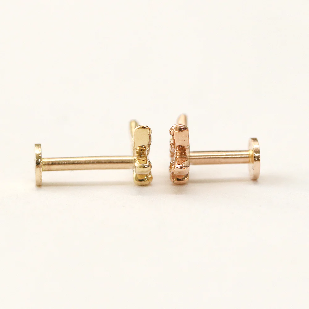 14K Gold Point Leaf Internally Threaded Labret Piercing 18G16G - Image 12