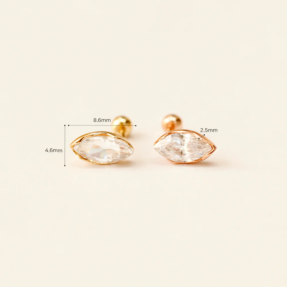 14K Gold Point Marquise Cubic Cartilage Earring 20G18G16G - Image 11