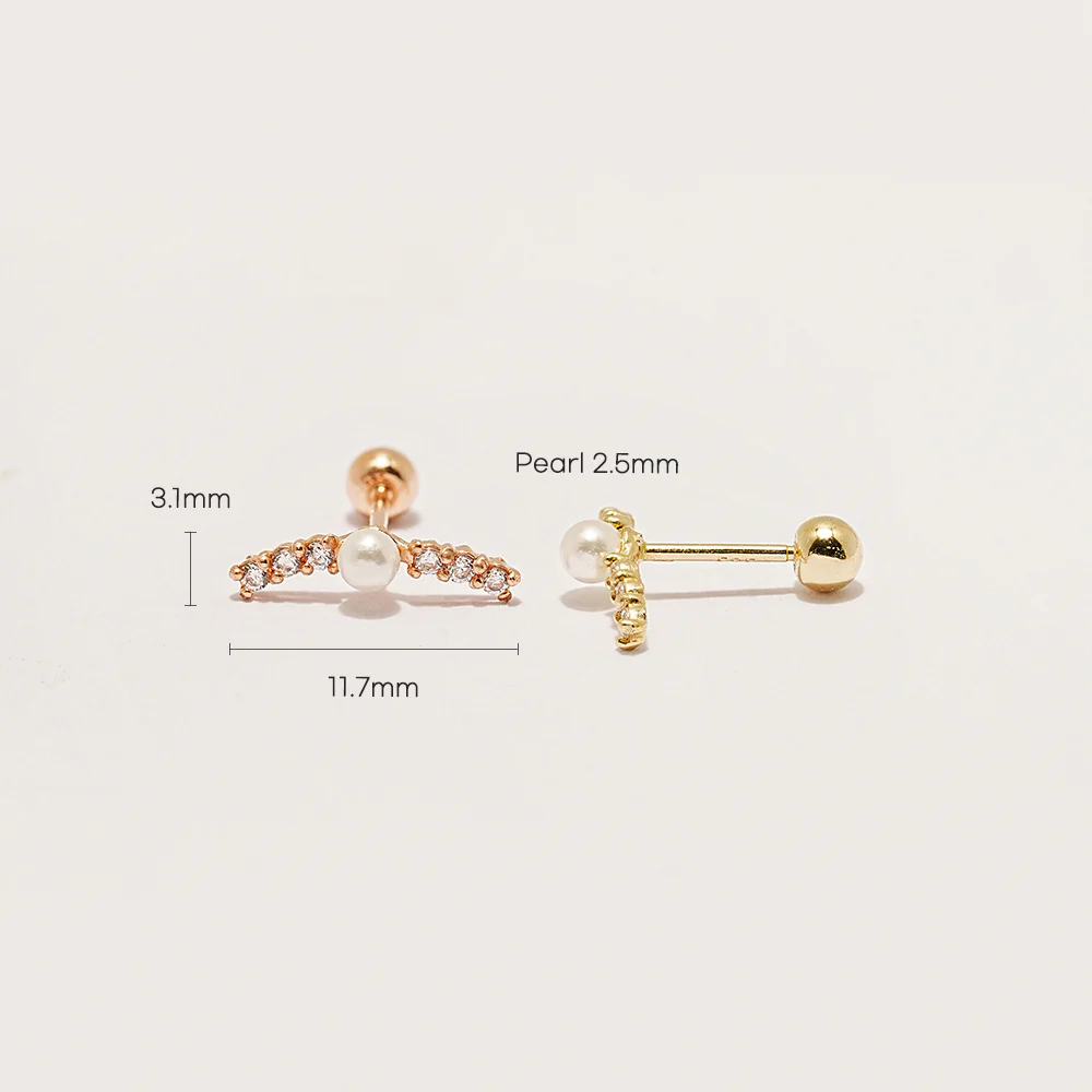 14K Gold Point Pearl Tiara Cartilage Earring 20G - Image 5