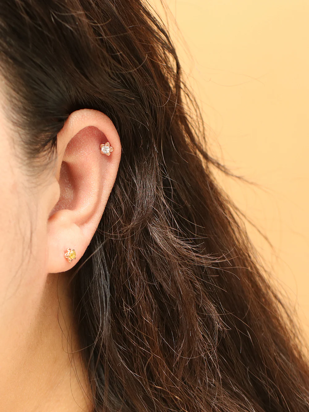 14K Gold Point Rough Diamond Flower Cartilage Earring 18G16G - Image 6