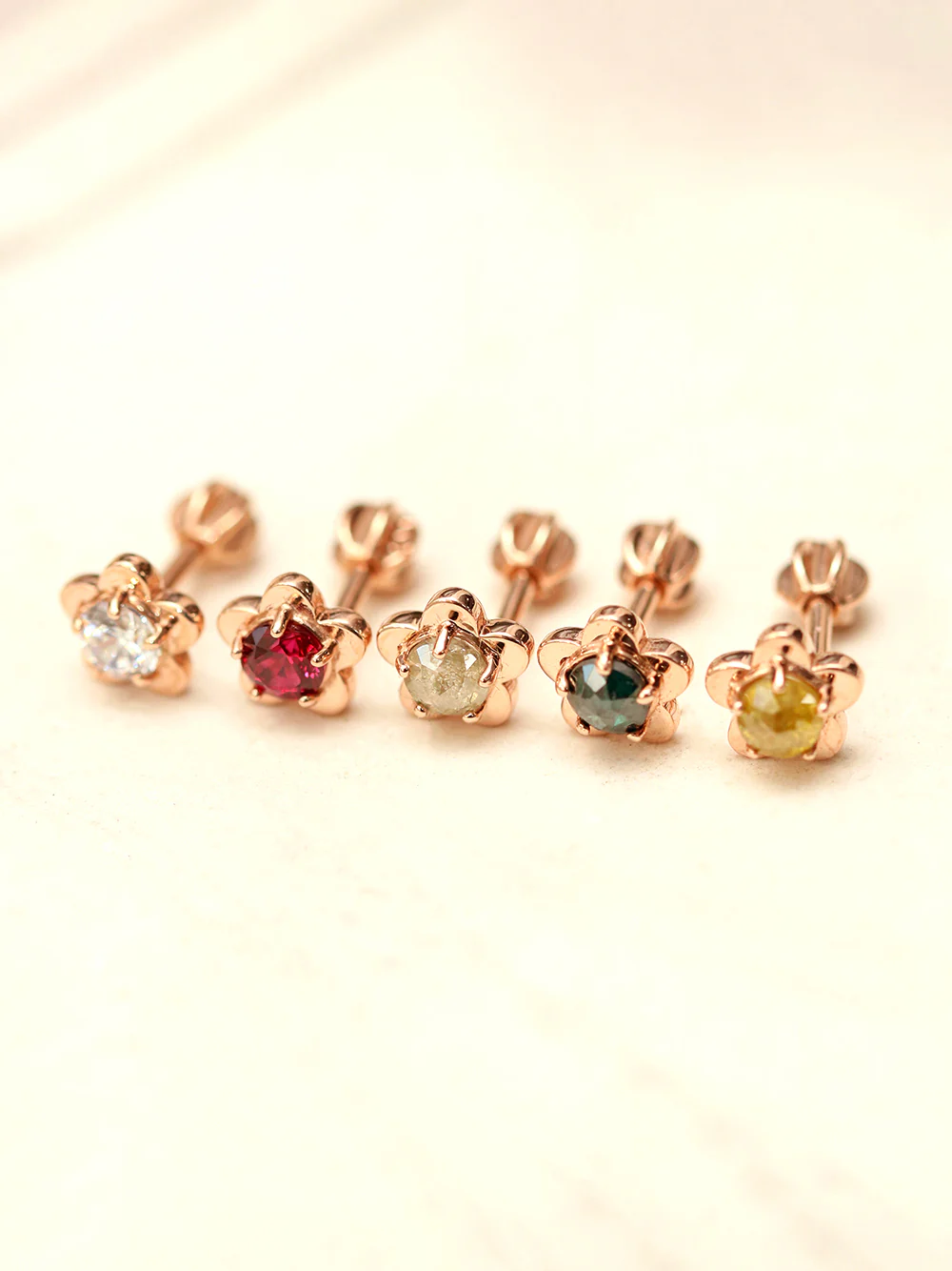 14K Gold Point Rough Diamond Flower Cartilage Earring 18G16G - Image 9