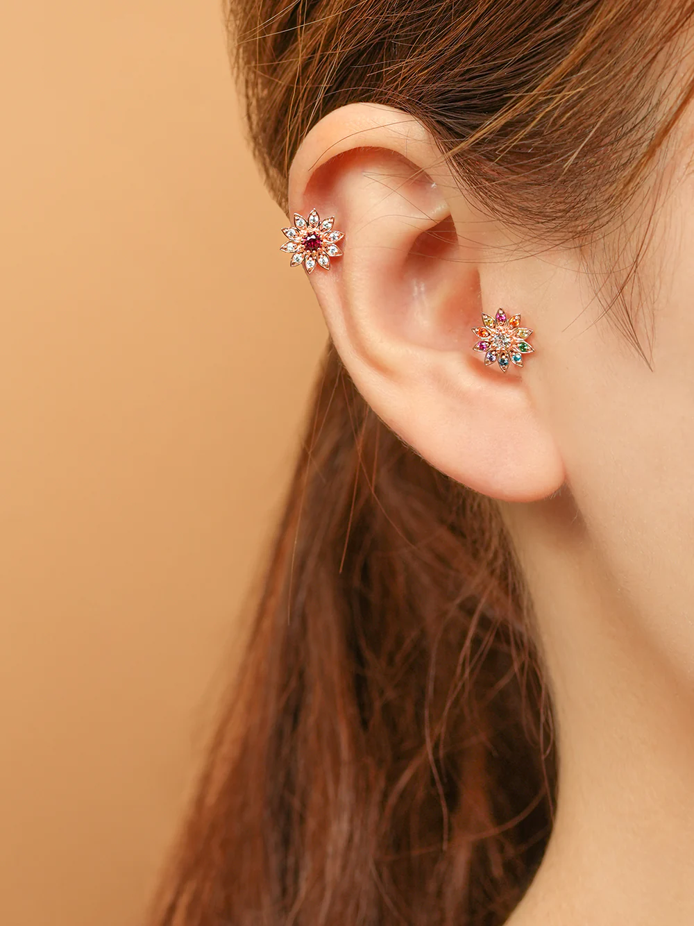 14K Gold Point Sunflower Cartilage Earring 18G16G - Image 12