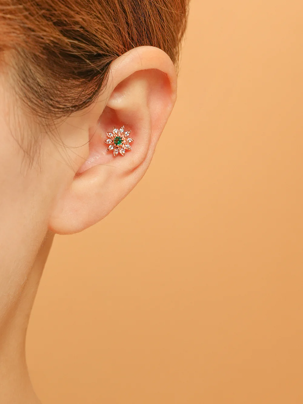 14K Gold Point Sunflower Cartilage Earring 18G16G - Image 15