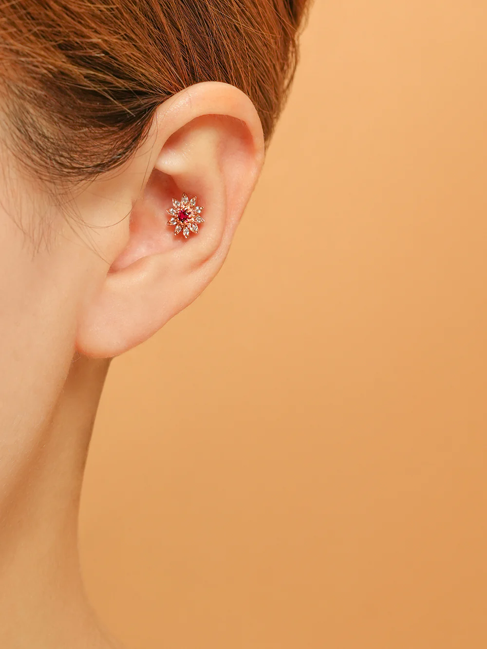 14K Gold Point Sunflower Cartilage Earring 18G16G - Image 16