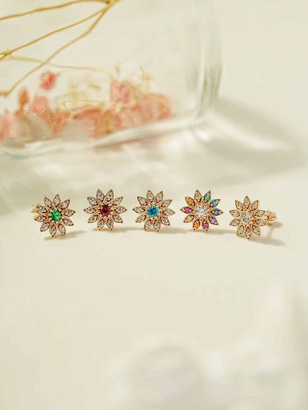 14K Gold Point Sunflower Cartilage Earring 18G16G - Image 3