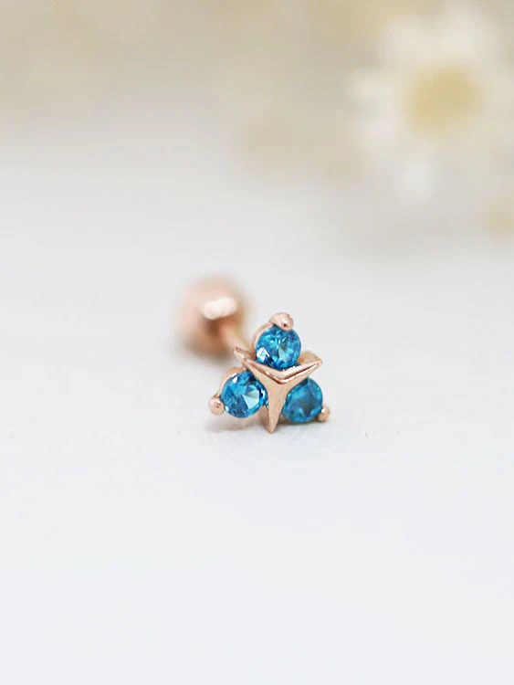 14K Gold Point Triangle Cartilage Earring 18G16G - Image 3
