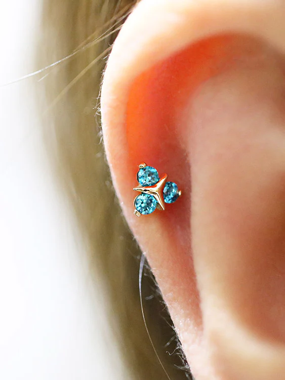14K Gold Point Triangle Cartilage Earring 18G16G - Image 5