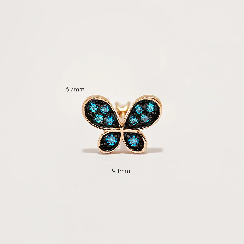 14K Gold Polyo Blue Butterfly Cartilage Earring 18G16G - Image 12