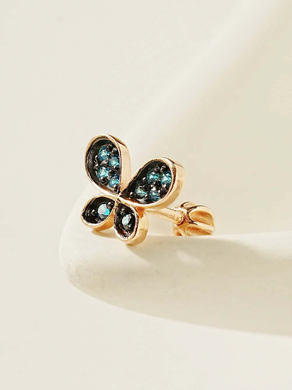 14K Gold Polyo Blue Butterfly Cartilage Earring 18G16G - Image 3