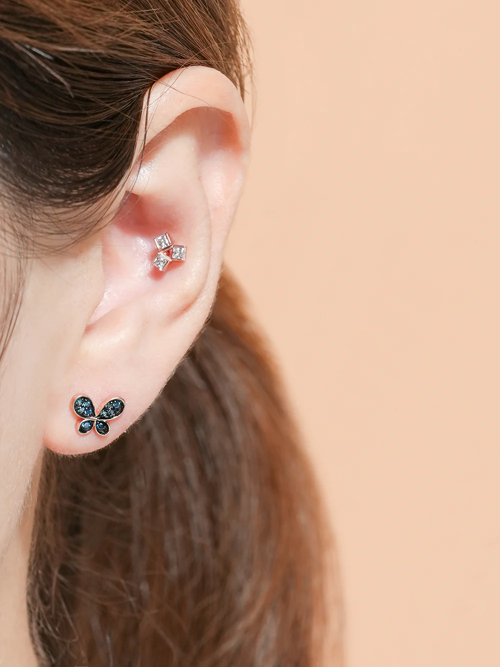 14K Gold Polyo Blue Butterfly Cartilage Earring 18G16G - Image 6