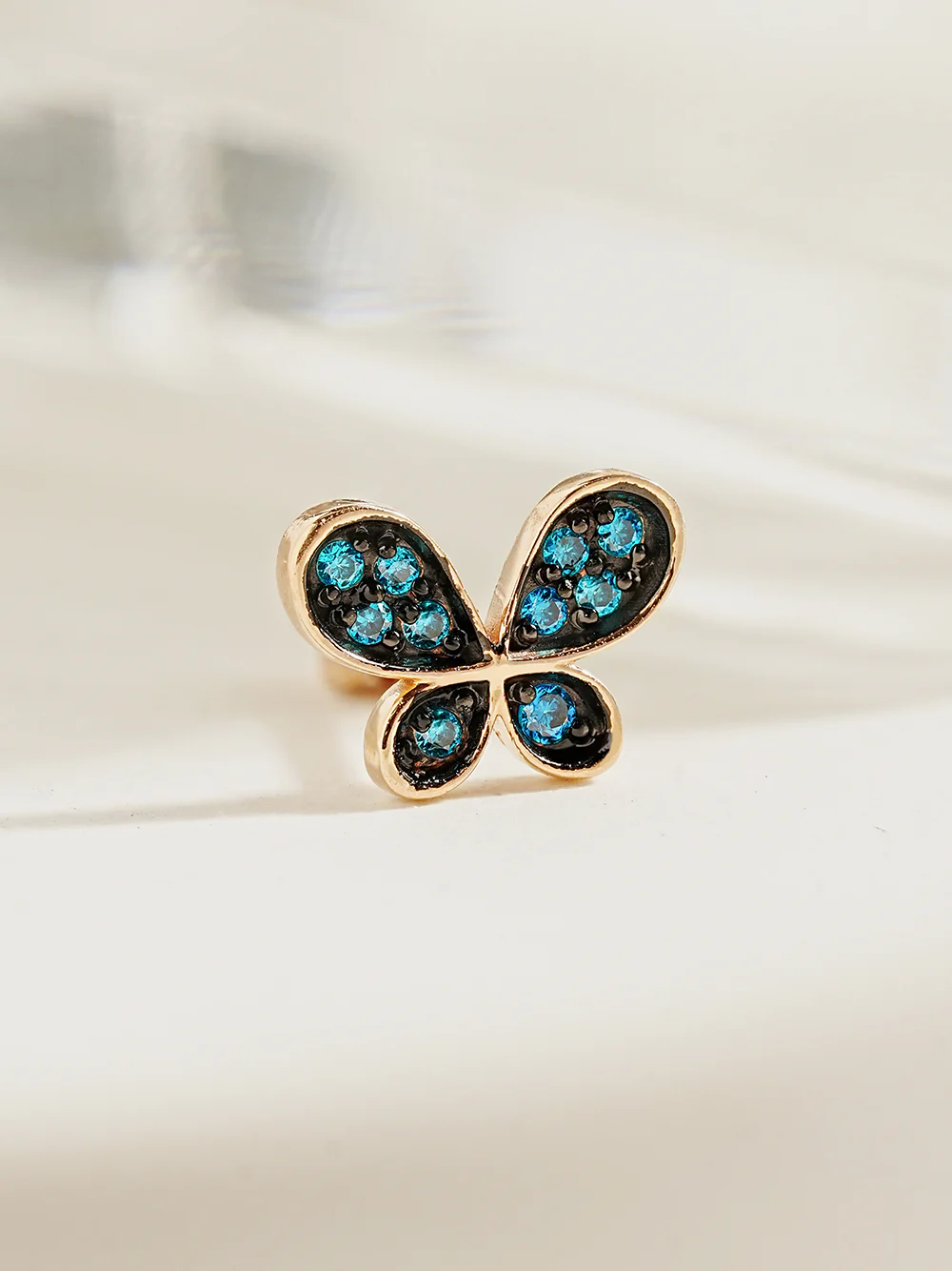 14K Gold Polyo Blue Butterfly Cartilage Earring 18G16G - Image 7