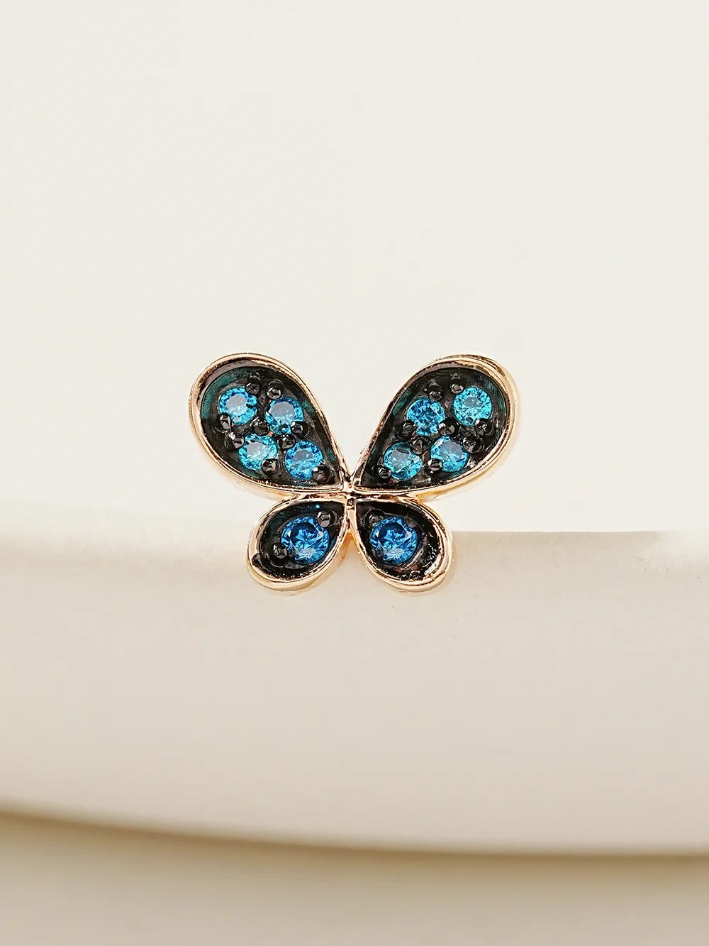 14K Gold Polyo Blue Butterfly Cartilage Earring 18G16G - Image 8