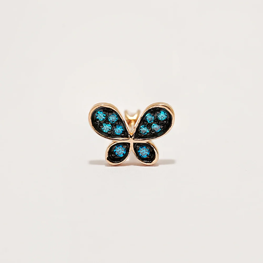 14K Gold Polyo Blue Butterfly Cartilage Earring 18G16G - Image 9