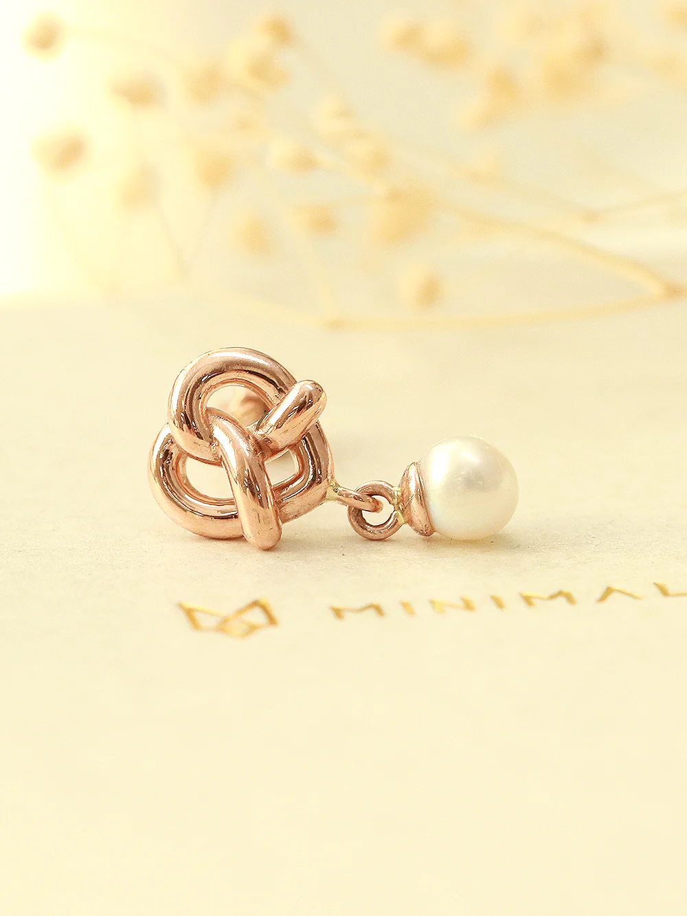 14K Gold Pretzel Heart Drop Pearl Cartilage Earring 18G16G - Image 4
