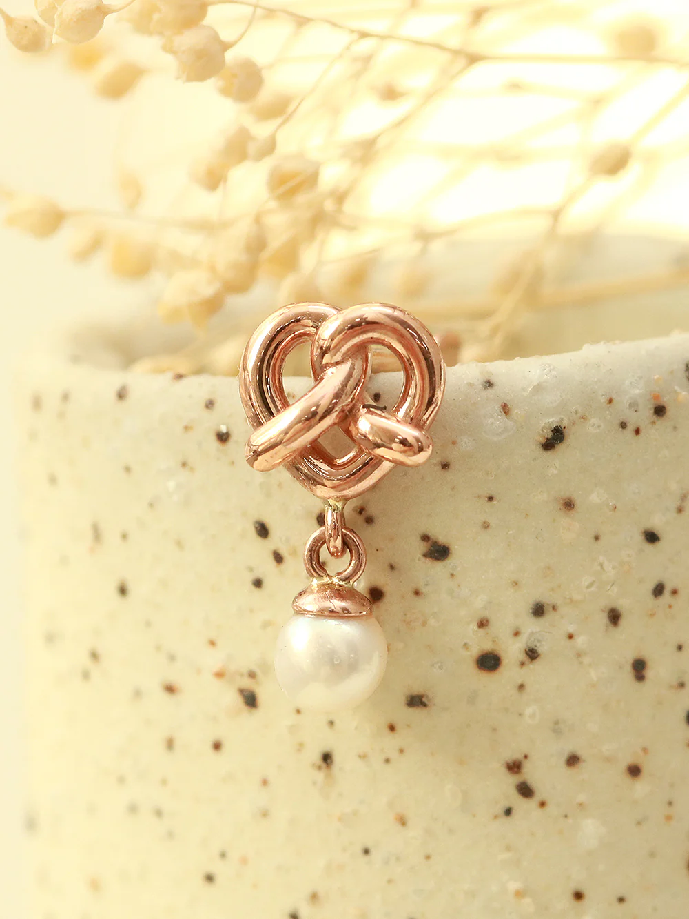 14K Gold Pretzel Heart Drop Pearl Cartilage Earring 18G16G - Image 5