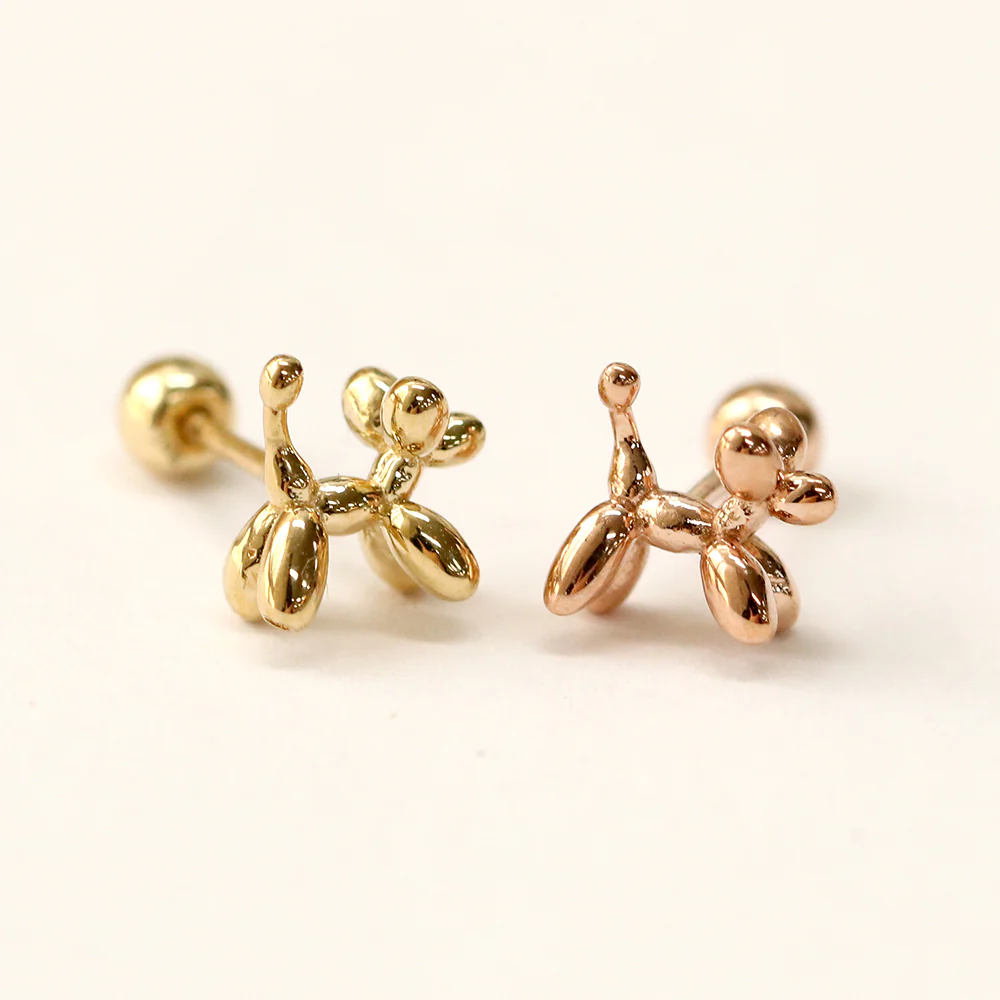 14K Gold Puppy Cartilage Earring 20G18G16G - Image 10