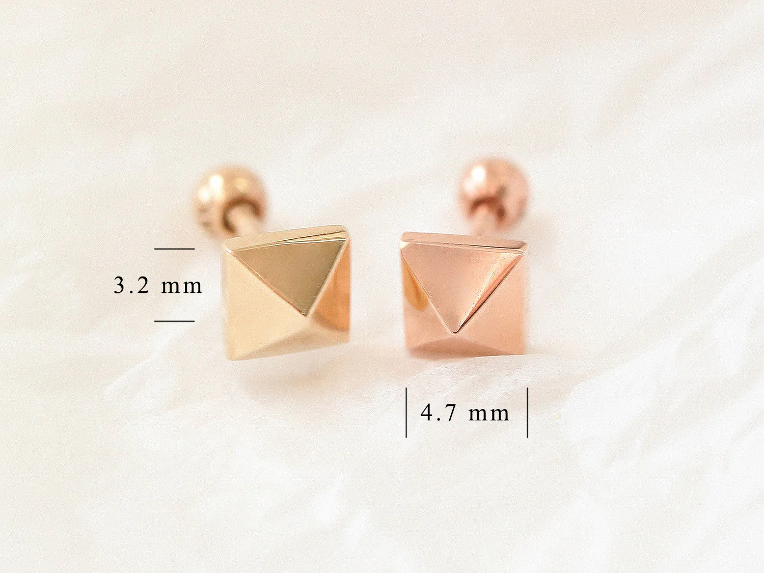14K Gold Pyramid Cartilage Earring 18g16g - Image 10