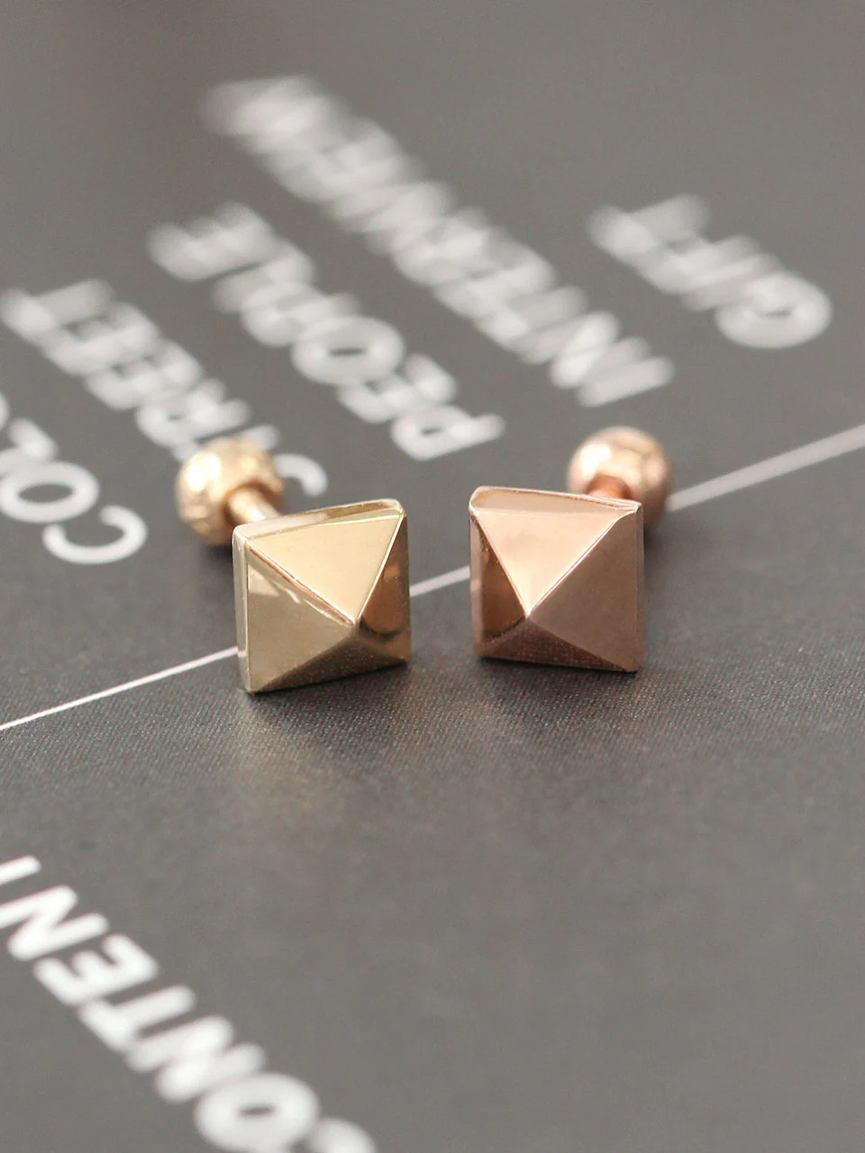 14K Gold Pyramid Cartilage Earring 18g16g - Image 3
