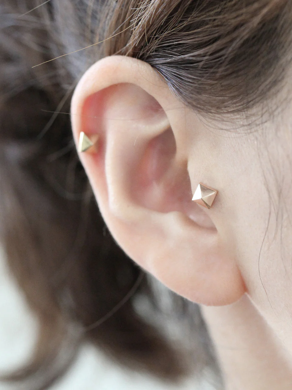 14K Gold Pyramid Cartilage Earring 18g16g - Image 6