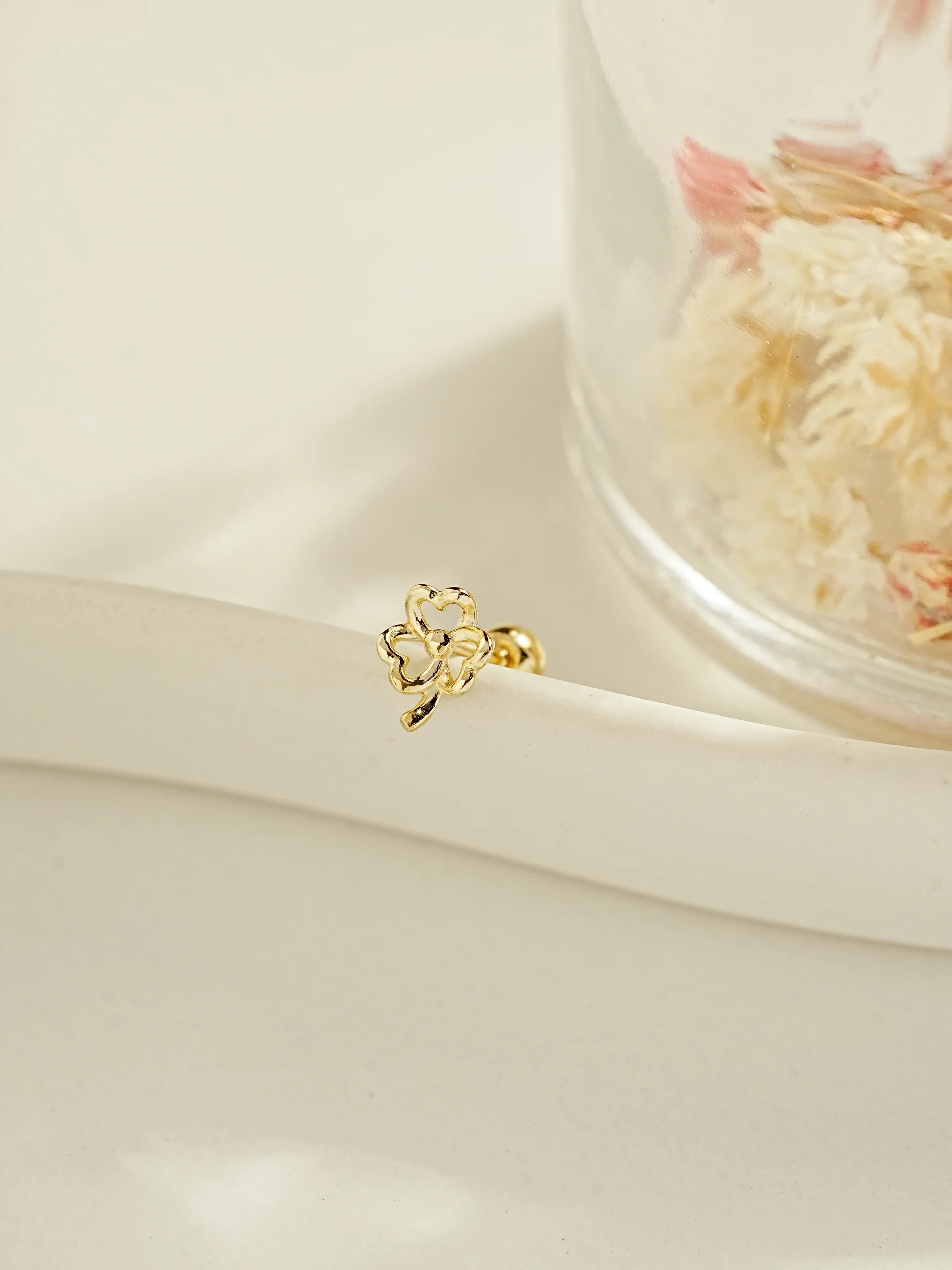 14K Gold Quad Clover Cartilage Earring 20G - Image 5