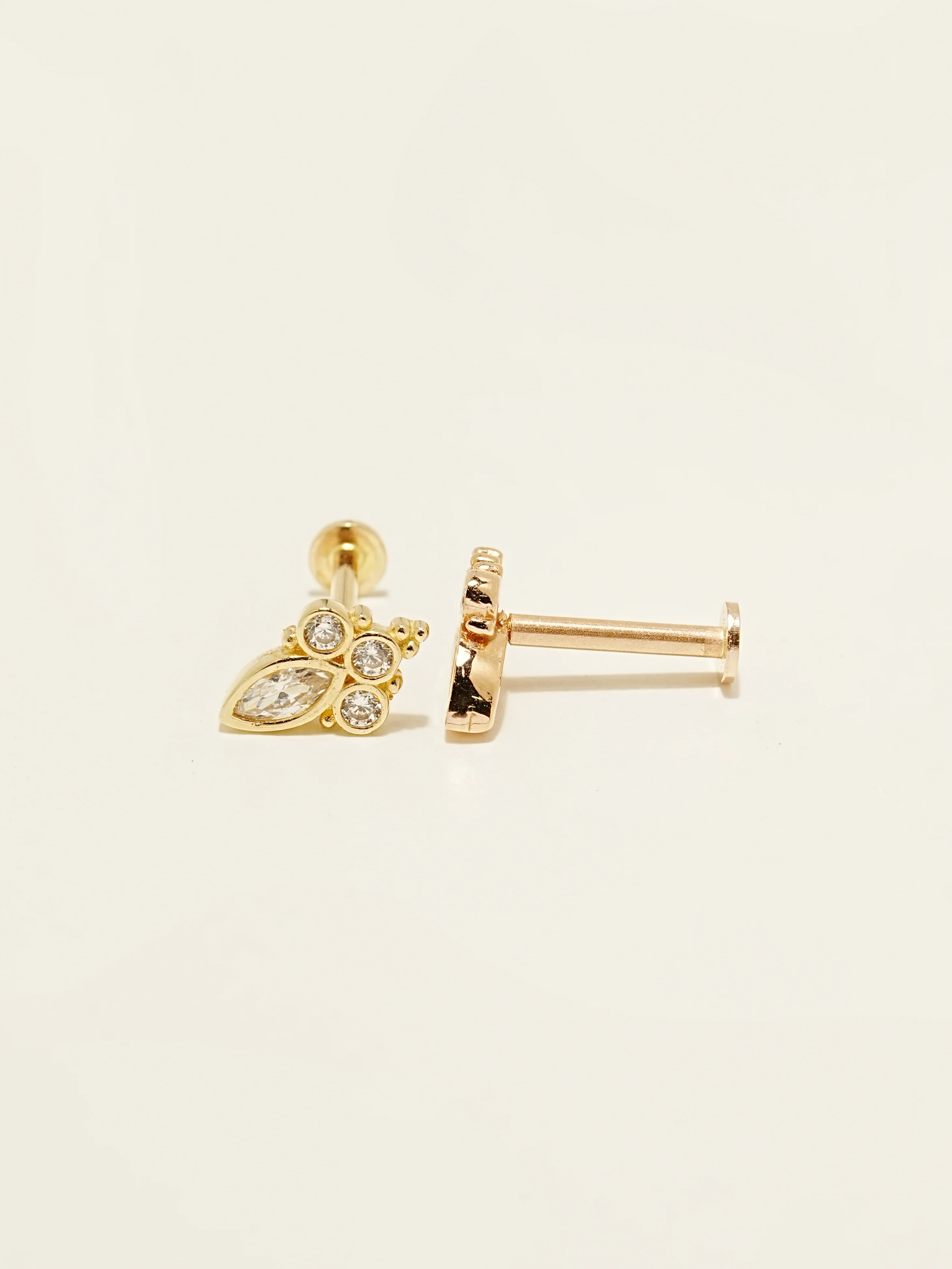 14K Gold Queen Cubic Internally Threaded Labret Piercing 18G16G - Image 8