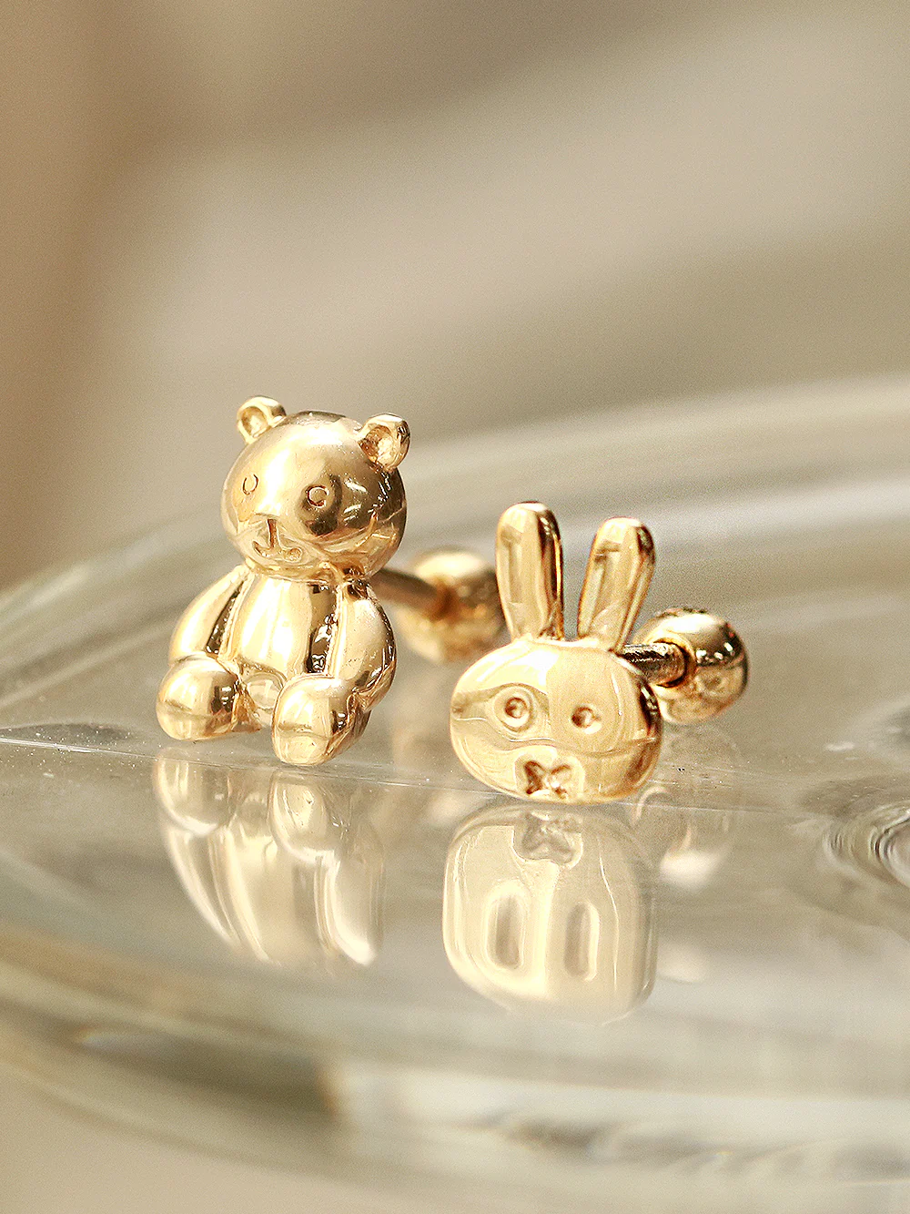14K Gold Rabbit & Bear Cartilage Earring 18G16G - Image 11