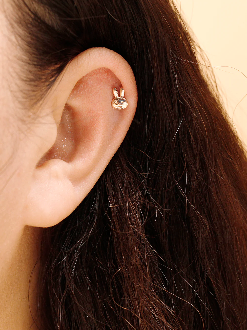 14K Gold Rabbit & Bear Cartilage Earring 18G16G - Image 3